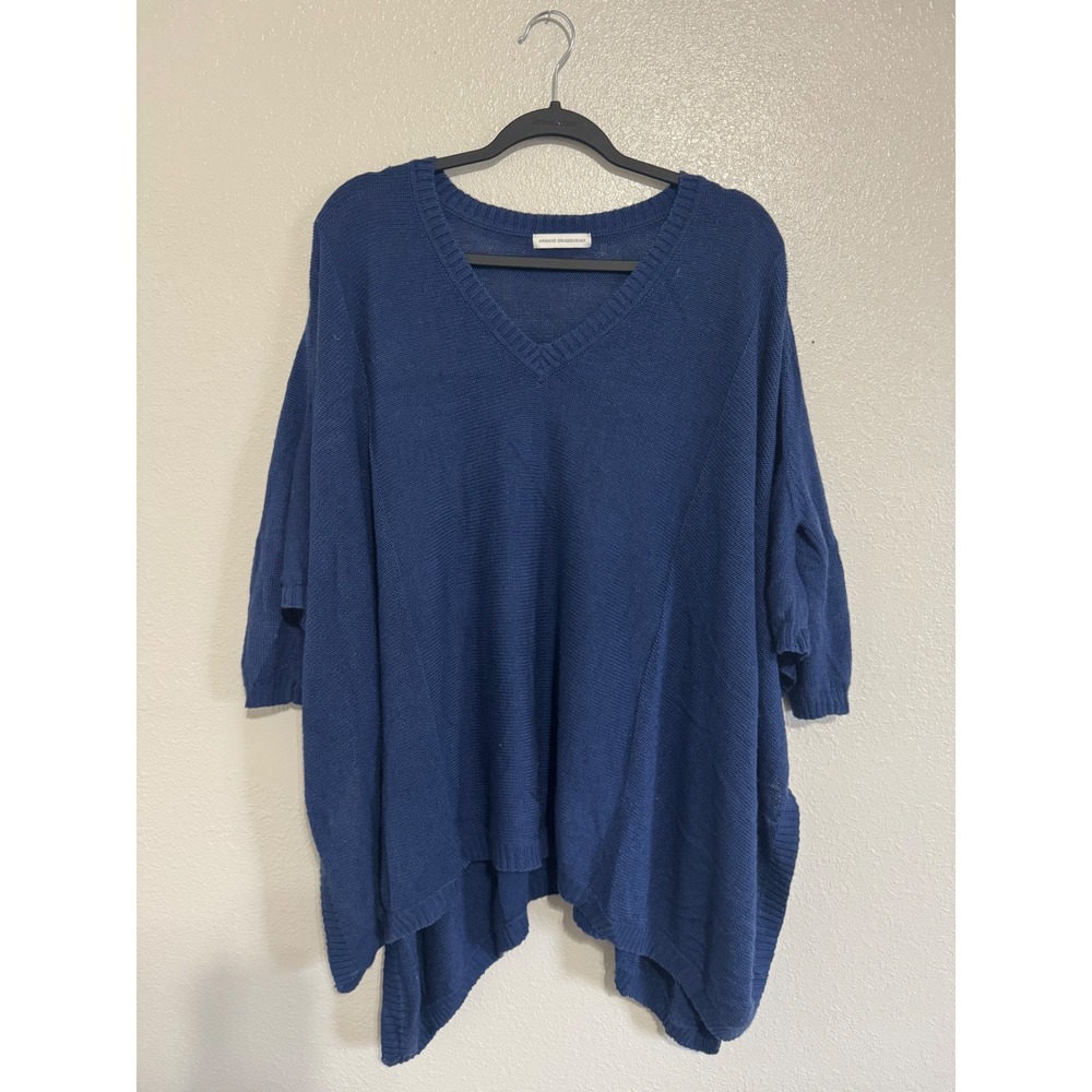 Armand Diradourian Blue Silk Cashmere V-Neck Oversized Luxury Knit Sweater